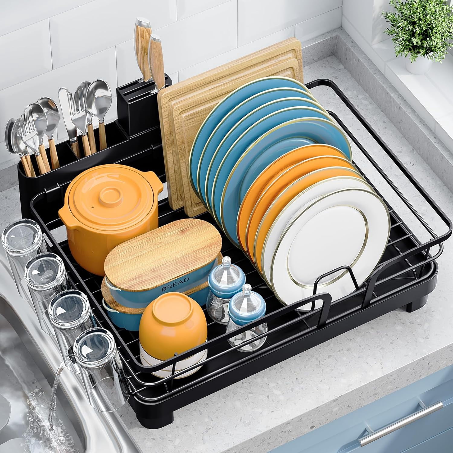 Rectangle Dish Rack Counter Dish Drying Rack for Kitchen Counter, Multifunctional Dish Drainer Rack ...