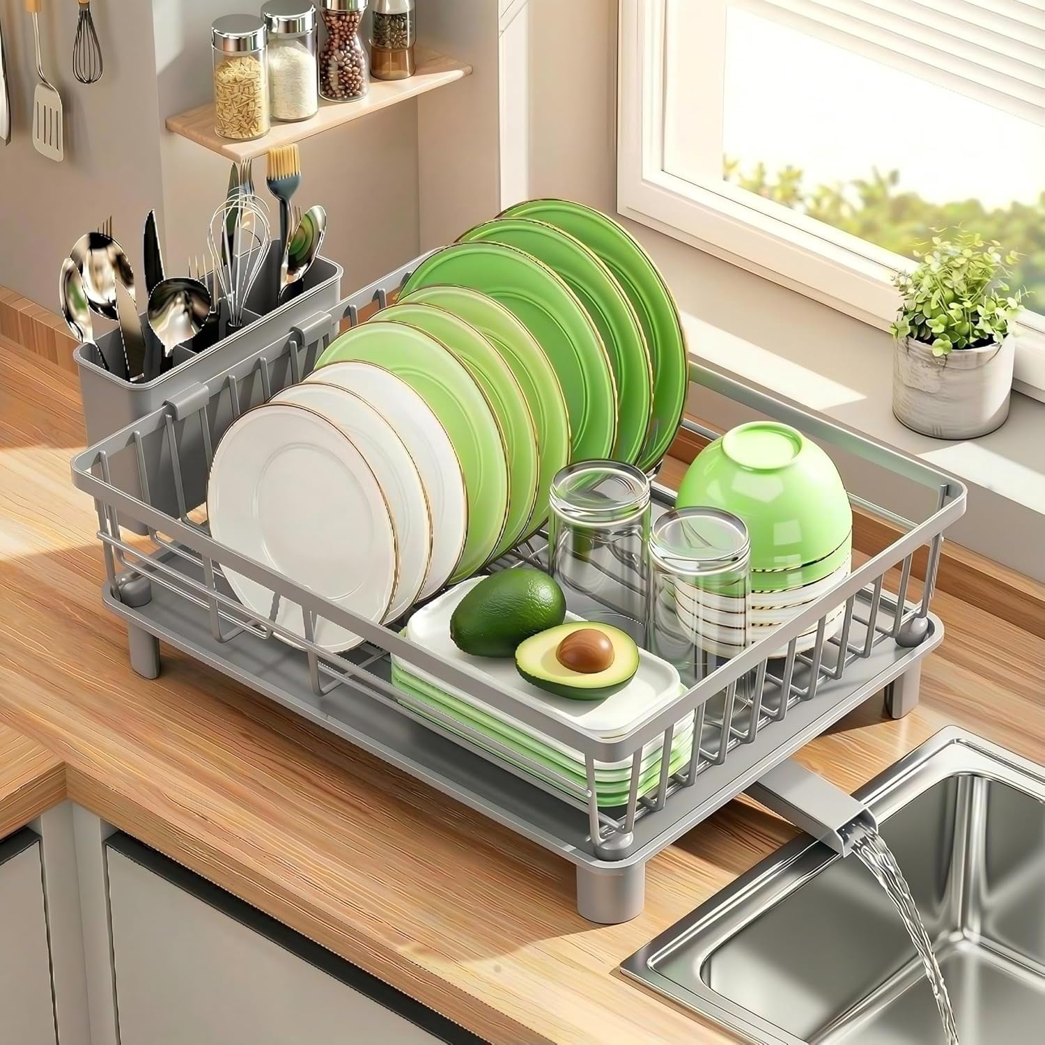 Dish Drying Rack for Kitchen Counter,Stainless Steel Drainers Rack with ...