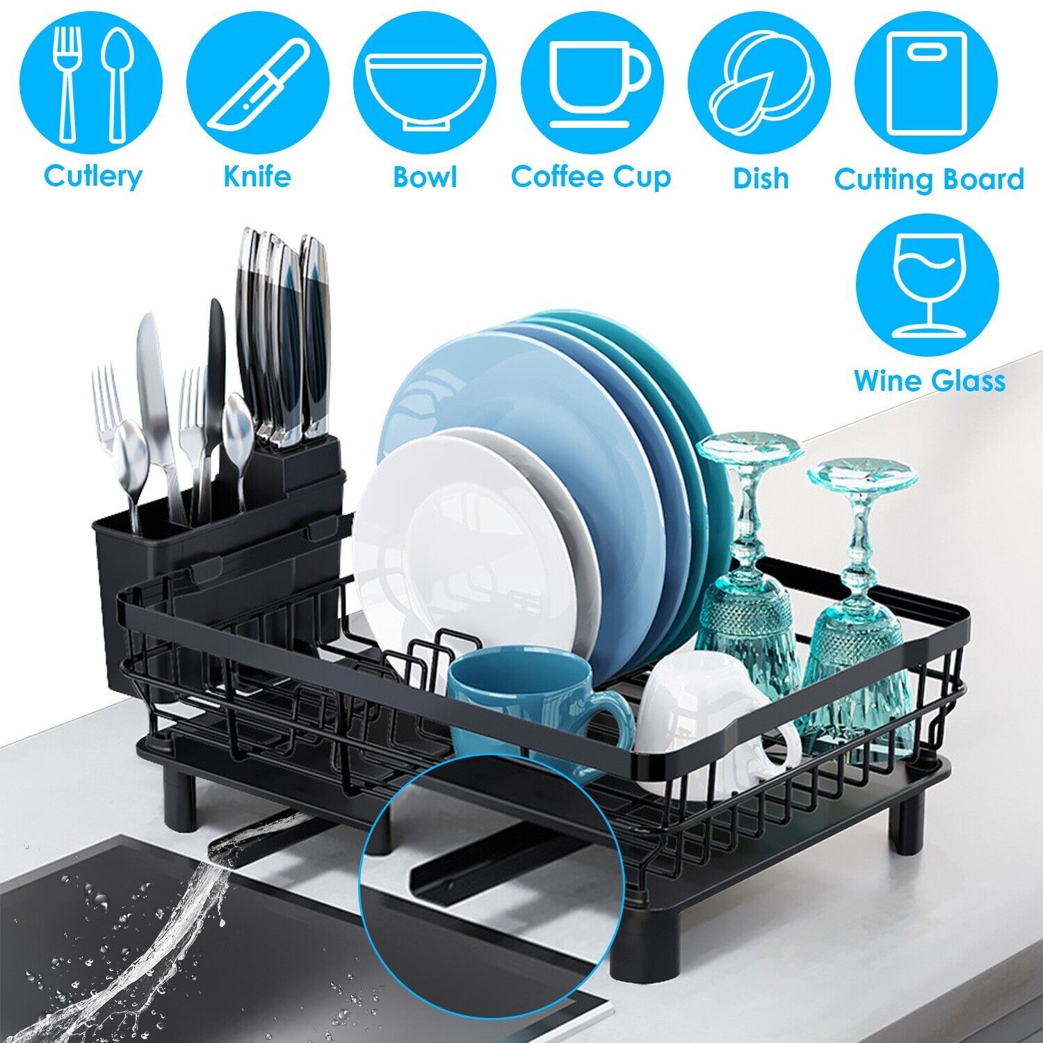 Dish Drying Rack Kitchen Drain Board Utensil Holder Drainer Tableware
