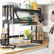 Dish Rack Over Sink for Kitchen, 165LBS Load Drying Rack Above Sink with Visible Cabinet Door, Large Carbon Steel Dish Drainer for Dishes, Bowls and Utensils, White