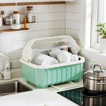 Dish Drying Rack with Lid Kitchen Drainer for Plates, Cups, Bowls Cutlery Covered Dish Rack Organizer for Countertop,Cabinet,Home Hotel Use Durable Tableware Dryer Tray(15.55*11.42*11.81Inch)