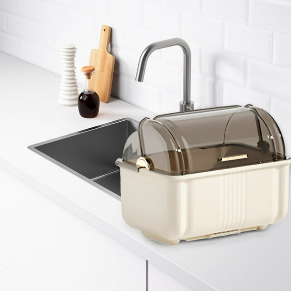 Dish Drying Rack with Lid Kitchen Drainer for Plates, Cups, Bowls Cutlery Covered Dish Rack Organizer for Countertop,Cabinet,Home Hotel Use Durable Tableware Dryer Tray(17.32*9.06*10.63Inch)