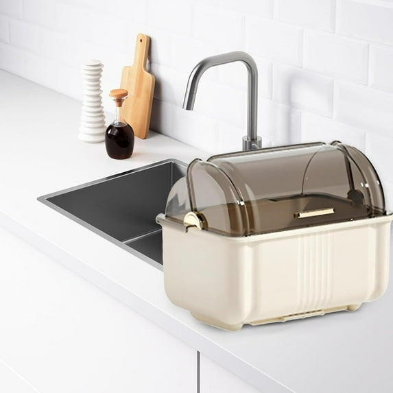Dish Drying Rack with Lid,Multifunctional Dish Drying Rack with Drawer Type Drain Tray,Large Capacity Utensil Storage,Removable Cutlery Holder for Kitchen Counter