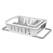 Mainstays Expandable Kitchen Dish Drying Rack with Utensil Holder, Countertop Dish Drainer Rack for Plates, Cups and Kitchen Sink Organization, White
