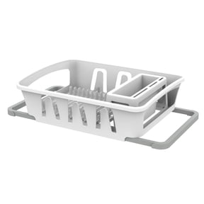 Mainstays Expandable Kitchen Dish Drying Rack with Utensil Holder, Countertop Dish Drainer Rack for Plates, Cups and Kitchen Sink Organization, White