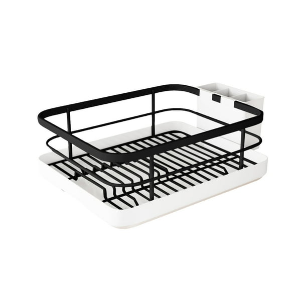 Dish Drying Rack, Multi-Function Dish Racks for Kitchen Counter, Carbon Steel Dish Rack with Cutlery Holder and Drip Tray, Space-Saving Kitchen Organizer, Black, 13.39x10.24 Inch