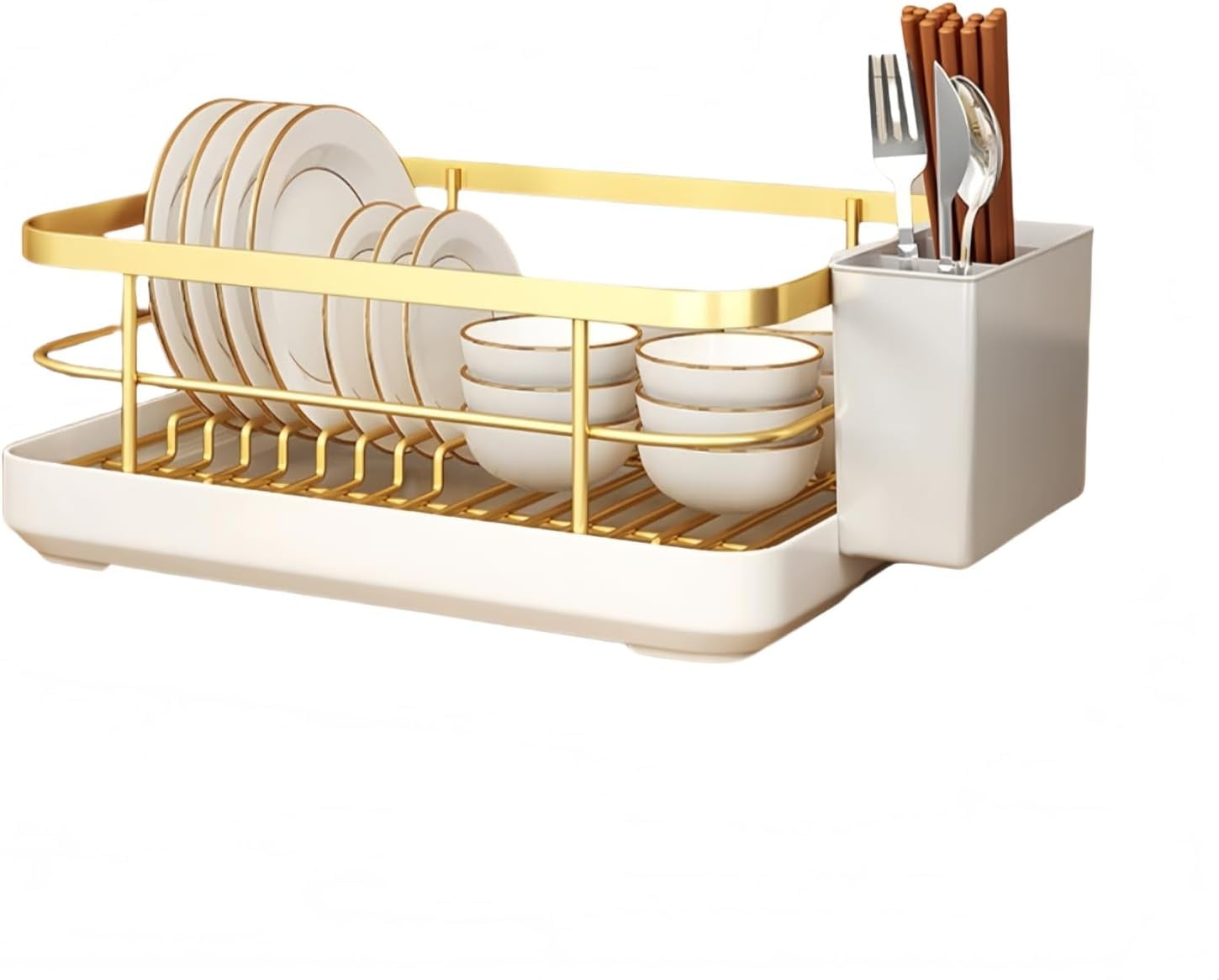 Dish Drying Rack：Multifunctional Kitchen Utensil Holder with Dish Rack, Utenslis Holder and Wine Glass Rack, Sturdy＆Durable Dish Racks for Kitchen Counter, Kitchen Essentials (White Standard)