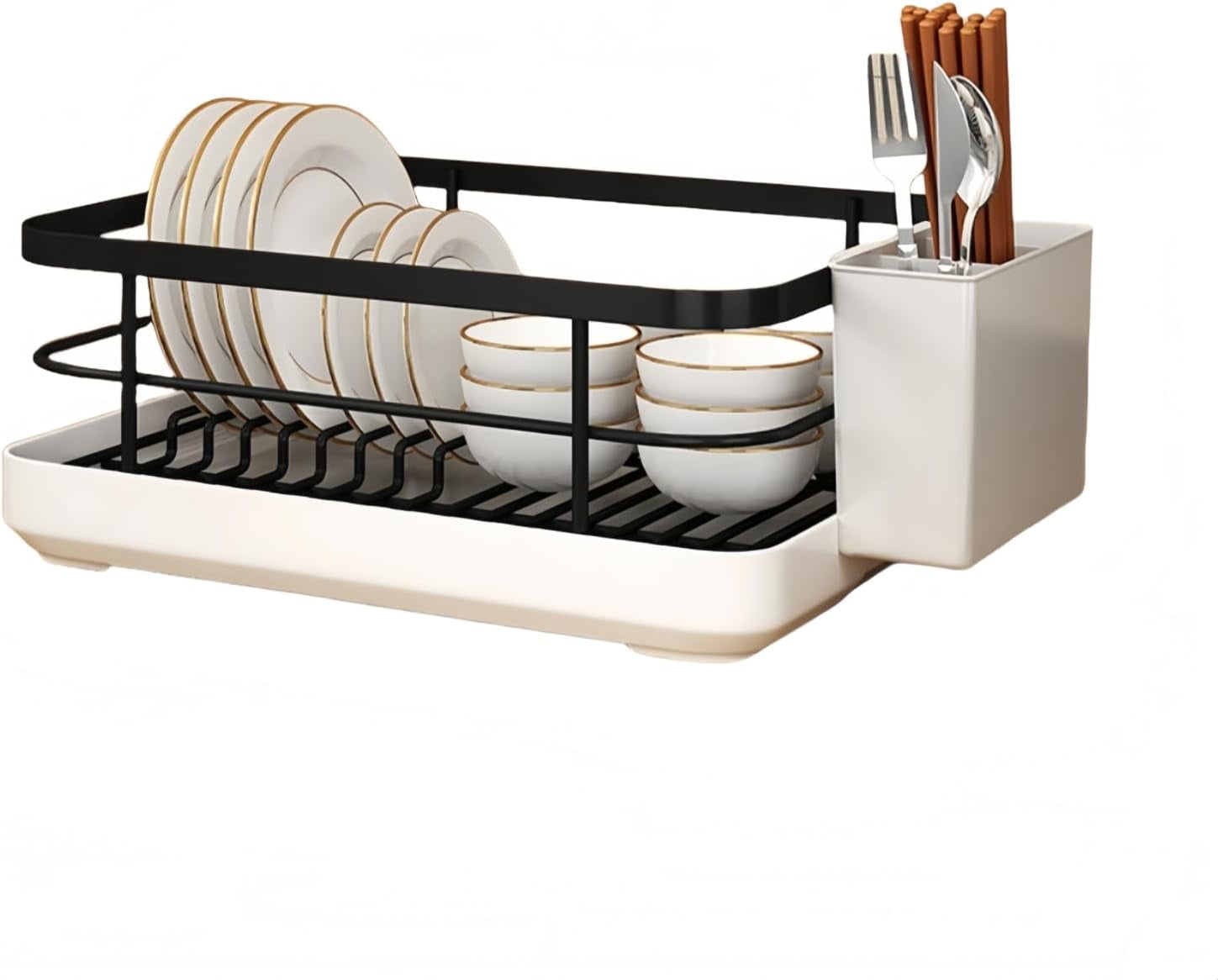 Dish Drying Rack：Multifunctional Kitchen Utensil Holder with Dish Rack, Utenslis Holder and Wine Glass Rack, Sturdy＆Durable Dish Racks for Kitchen Counter, Kitchen Essentials (Black Standard)