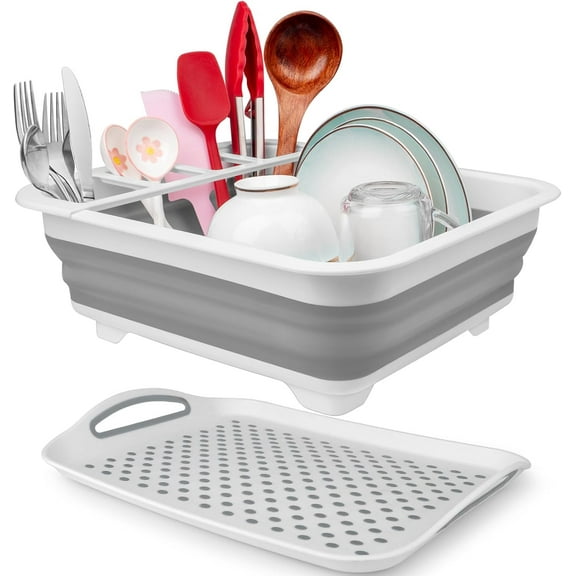 Dish Drying Rack Portable Dish Drainers for Kitchen Counter with Drainboard, Kitchen Sink Organizer Basket RV Accessories Camper Storage and Organization Dish Rack Over Sink Drying Rack