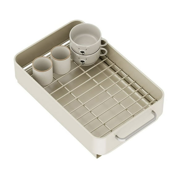 Dish Drying Rack, Pull Out Cabinet Drawer for Kitchen, Metal Slide Out Dish and Bowl Drying Rack Holder Shelf for Bathroom Living Room Pantry, Easy to Clean