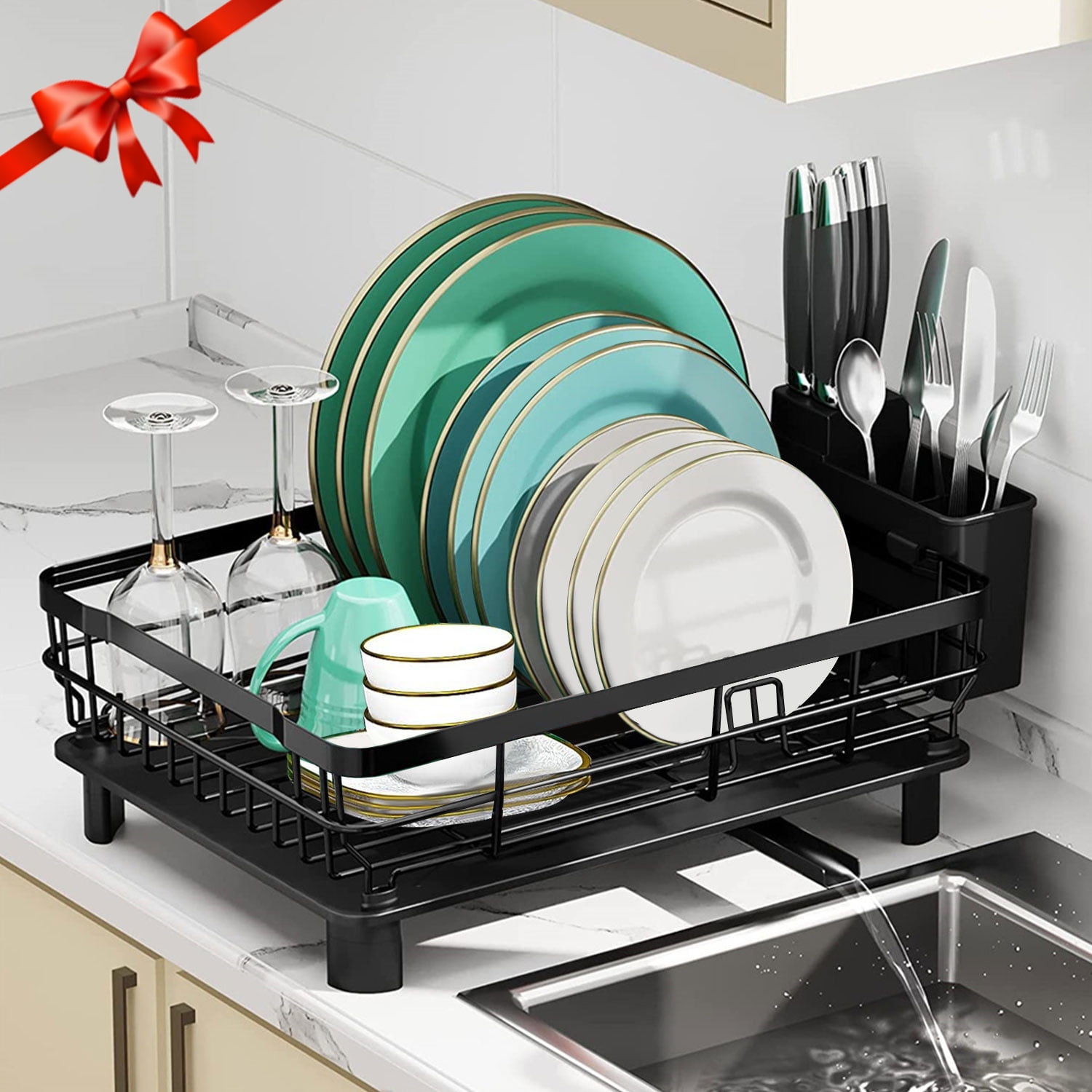TOOLF Expandable Dish Drying Rack - Stainless Steel Dish Rack with  Drainboard, Expandable (14.5-25.3) Sink Dish Drainer Rack, Space Saver  Dish Rack