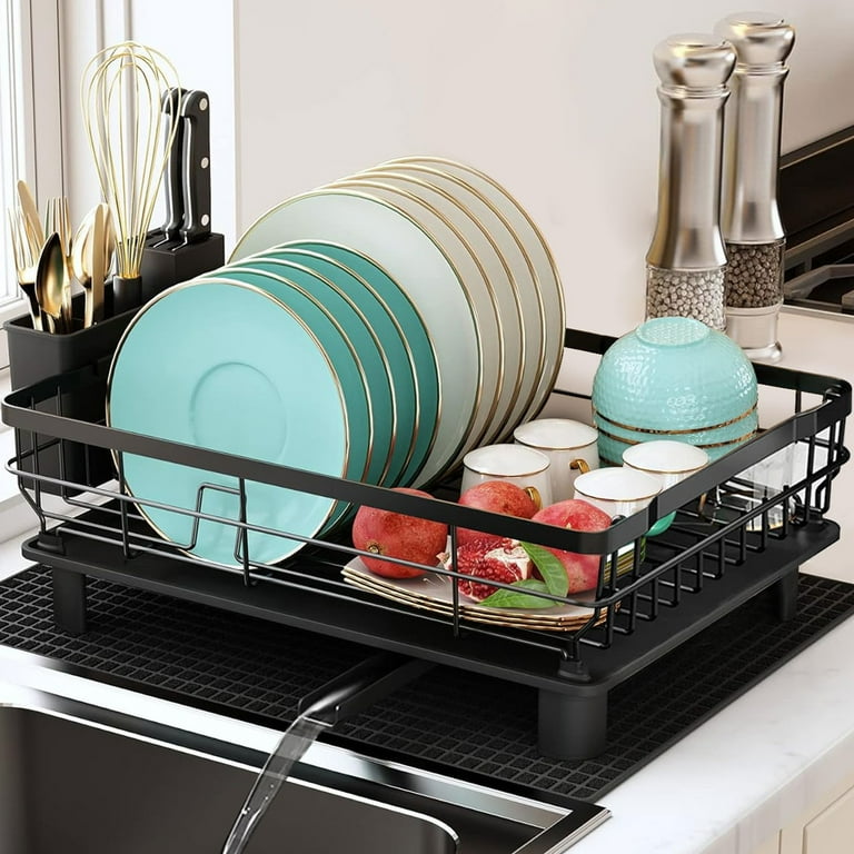 Dish Drying Rack Dish Rack Dish Racks for Kitchen Counter Dish Drainer with Removable Utensil Holder Dish Drying Rack with Drainboard and Swivel