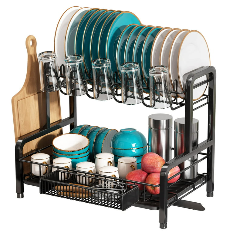 romision Over The Sink Dish Drying Rack, 2-Tier Adjustable  Length(33.5-36.2in) Stainless Steel Dish Rack Over Sink, Expandable Large  Dish Drainer for