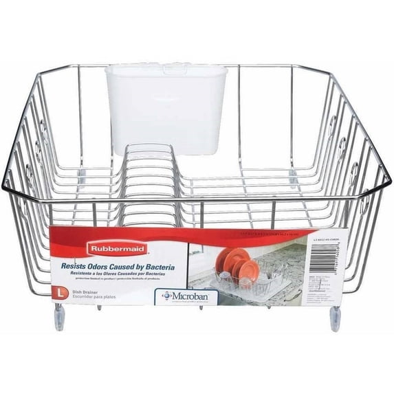Dish Drying Rack, Rubbermaid Dish Rack with Utensil Holder for Kitchen Countertop, Large, Chrome