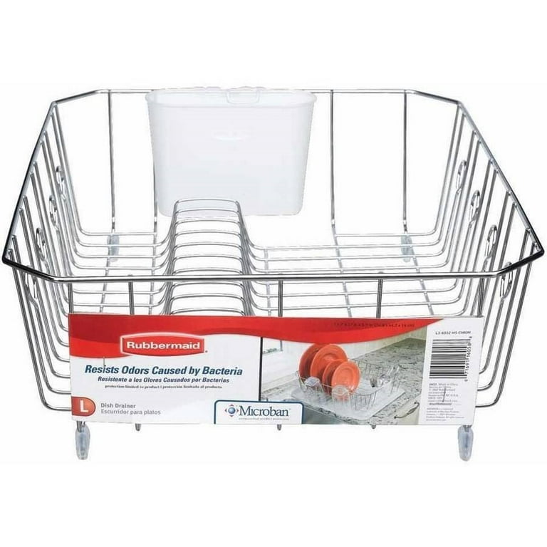 Rubbermaid Large Dish Drainer Rack, Chrome, with Utensil Holder