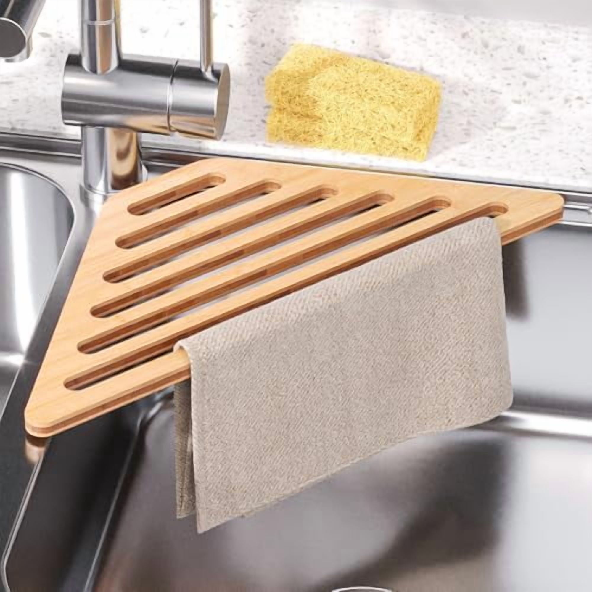 Dish Drying Rack for Sink Corner,Over The Sink Bamboo Dish Drainer ...