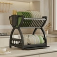 thumbnail image 1 of Dish Drying Rack Space-Saving for Kitchen Counter,2-Tier Dish Drainer Organizer with Cutlery Holder,2-Tier Black Large Dishes Rack for Kitchen Countertops Dishes Strainer Organizer with Hooks, 1 of 6