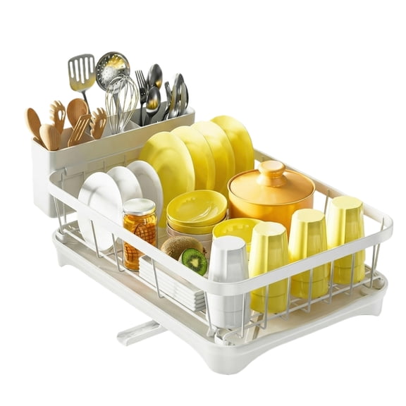 Dish Drying Rack - Space-Saving Small Dish Rack for Kitchen Counter, Rust-Resistant Kitchen Drying Rack, Compact Dish Drainer Organizer with Utensil Holder for Home Kitchen