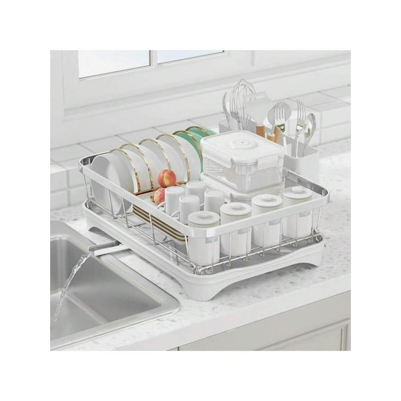 Dish Drying Rack Stainless Steel with Auto-Draining Drainboard, Large Capacity 2-Tier Dish Rack for Kitchen Counter, Space Saving Dish Drainer for Bowls, Cups, and Utensils