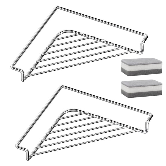 Dish Drying Rack, Stainless Steel Corner Sink Shelf Drainage and Raised Side for Sponges Soap Plates Cups Utensils Drain Shelf Kitchen Counter
