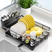 GPED Dish Drying Rack, Stainless Steel Dish Rack with Drainboard for Kitchen Counter and Sink, Dish Drainer with Cutlery Holder, Kitchen Organizer for Dishes, Spoons and Forks
