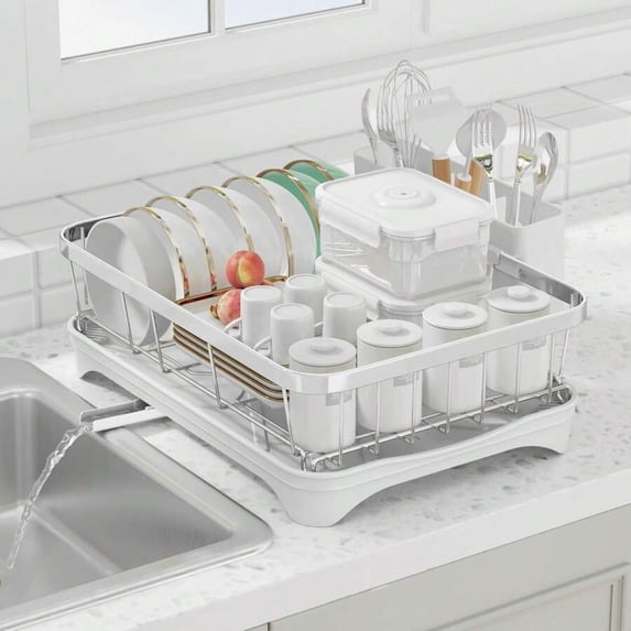 Dish Drying Rack Stainless Steel Dish Rack With Drainboard,Space Spaving Auto-Draining Drying Racks For Kitchen Counter,Large Capacity Dish Racks For Bowls, Cups, Dish Drainer