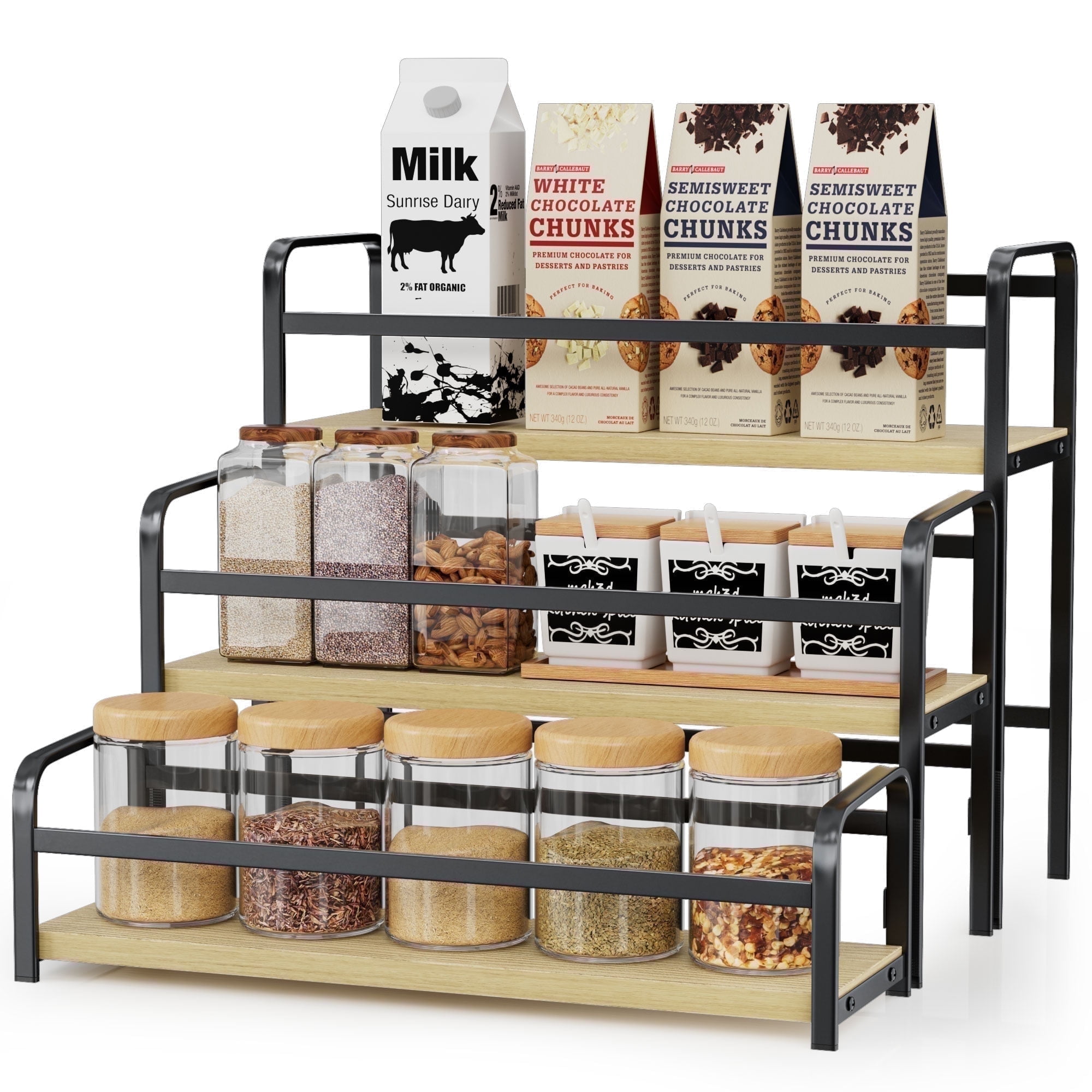 Askmuse Spice Rack Organizer for Countertop: 3 Tier Spice Shelf, Wood ...