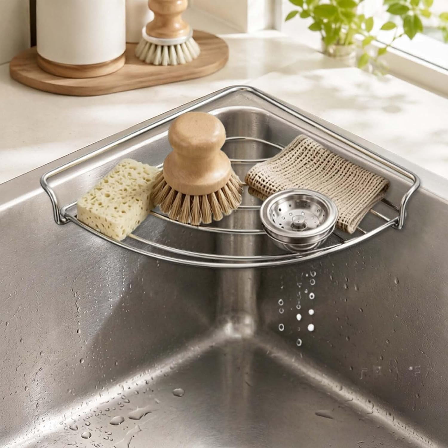 Dish Drying Rack, Stainless Steel Sink Corner Organizer, Space Saving ...