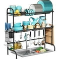thumbnail image 1 of Dish Drying Rack - Stainless Steel Over The Sink Dish Drying Rack (Expandable Length), 2 Tier Large Dish Rack with Utensil Holder, 32.3" - 33.9"(L) x 11.4"(W) x 32.3"(H) Black, 1 of 7