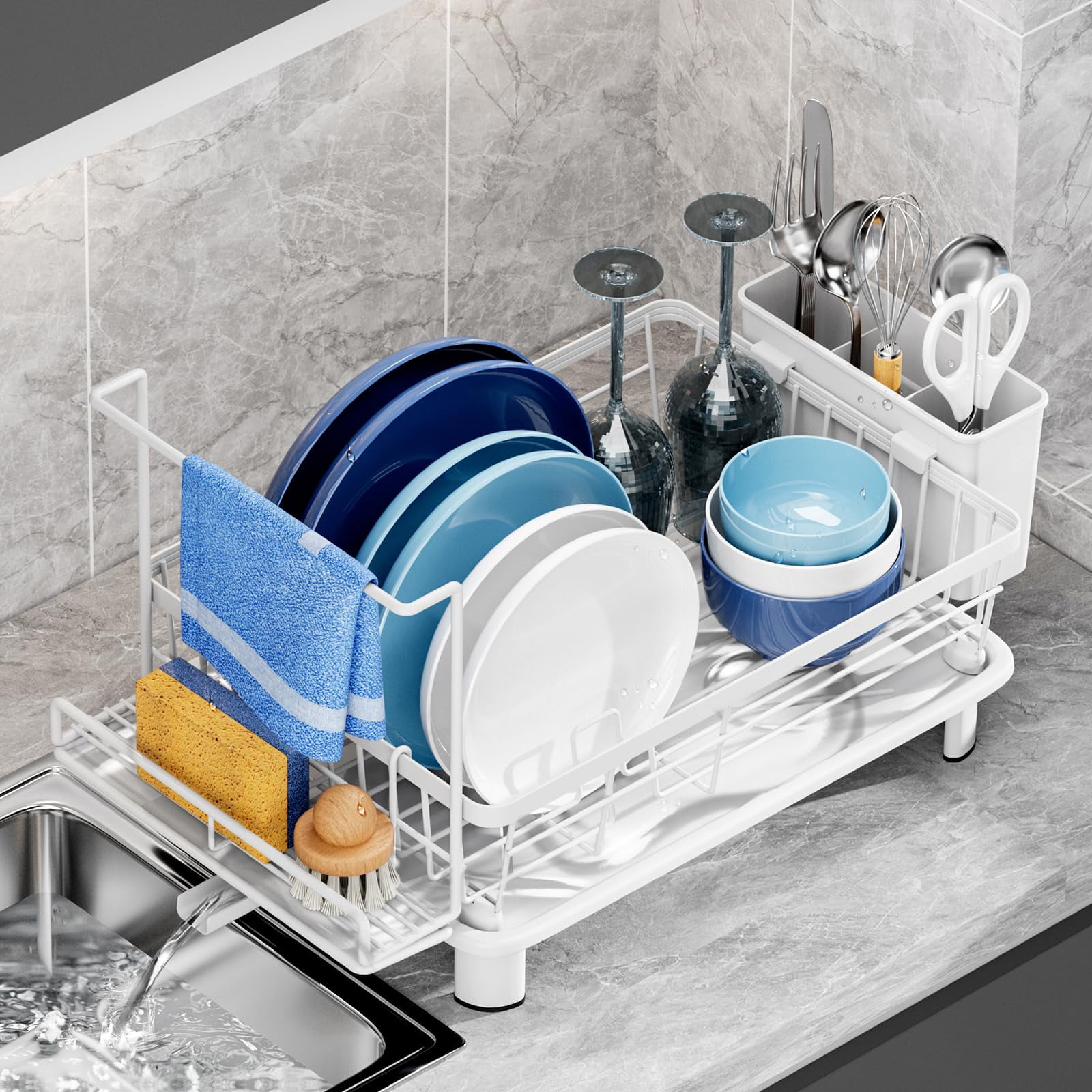 Sponge Dry Rack Dish Drying Rack Stainless Steel-dish (white 2 With Sponge Rack ...