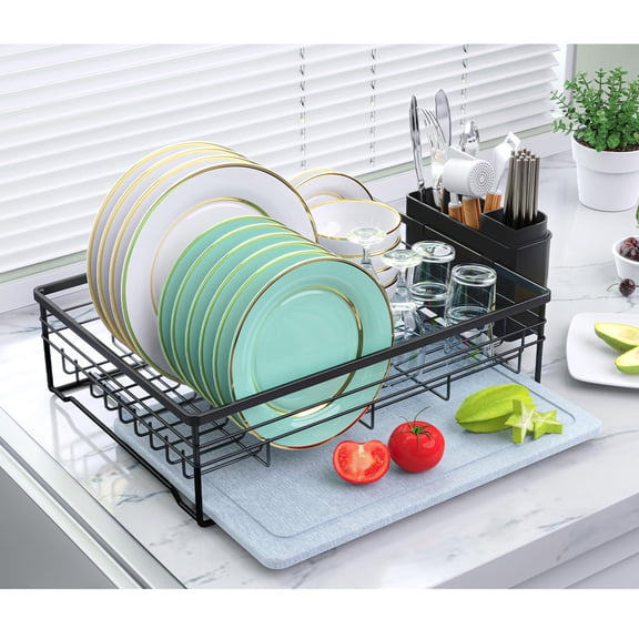 Dish Drying Rack With Stone Mat  Quick-drying/stainless/super Sturdy/space-saving Strainers For Kitchen Counter Escurridor De Trastes Para Cocina (black)