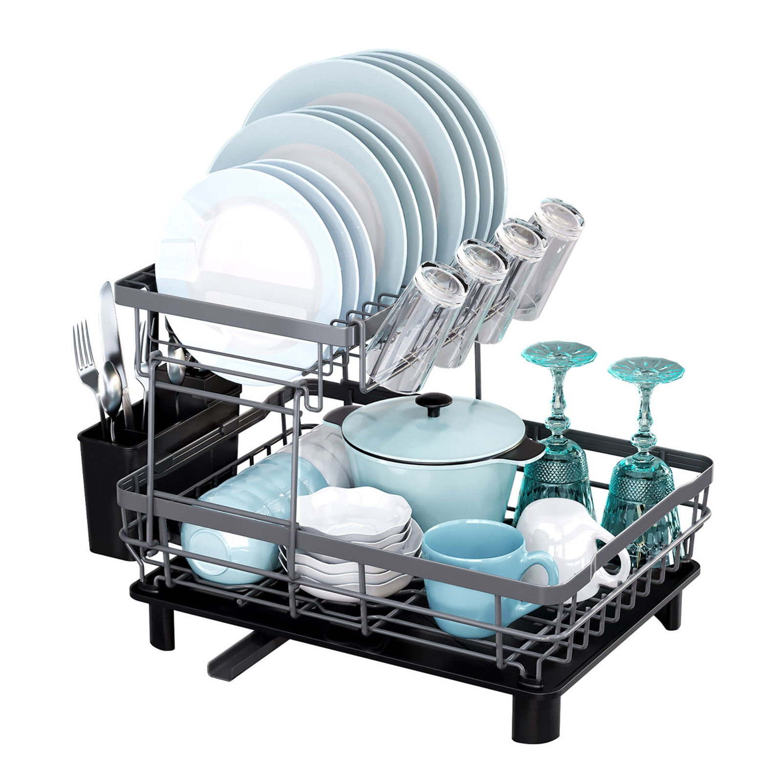 Dish Drying Rack Storage Holder with Drainboard Large Capacity Anti ...