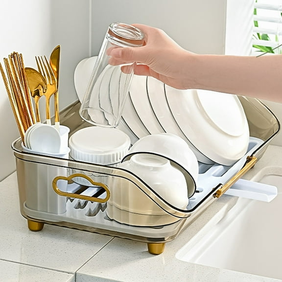 Dish Drying Rack With Drainboard Dish Drainers For Kitchen Counter With Sink Spout Dish Strainers With Utensil Clearance Gray