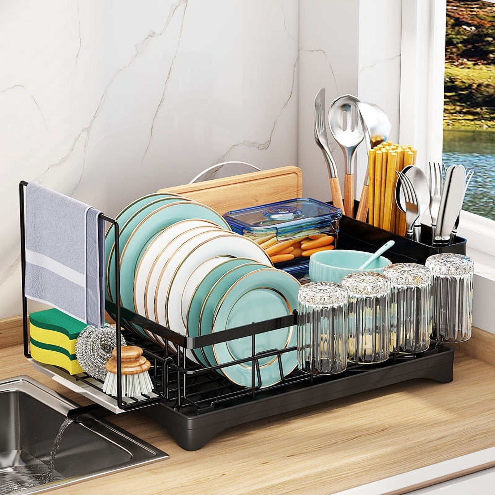 Plate Drainer Dish Drainer Kitchen Organizer Storage Drying Rack With Cover  Utensils Storage Rack