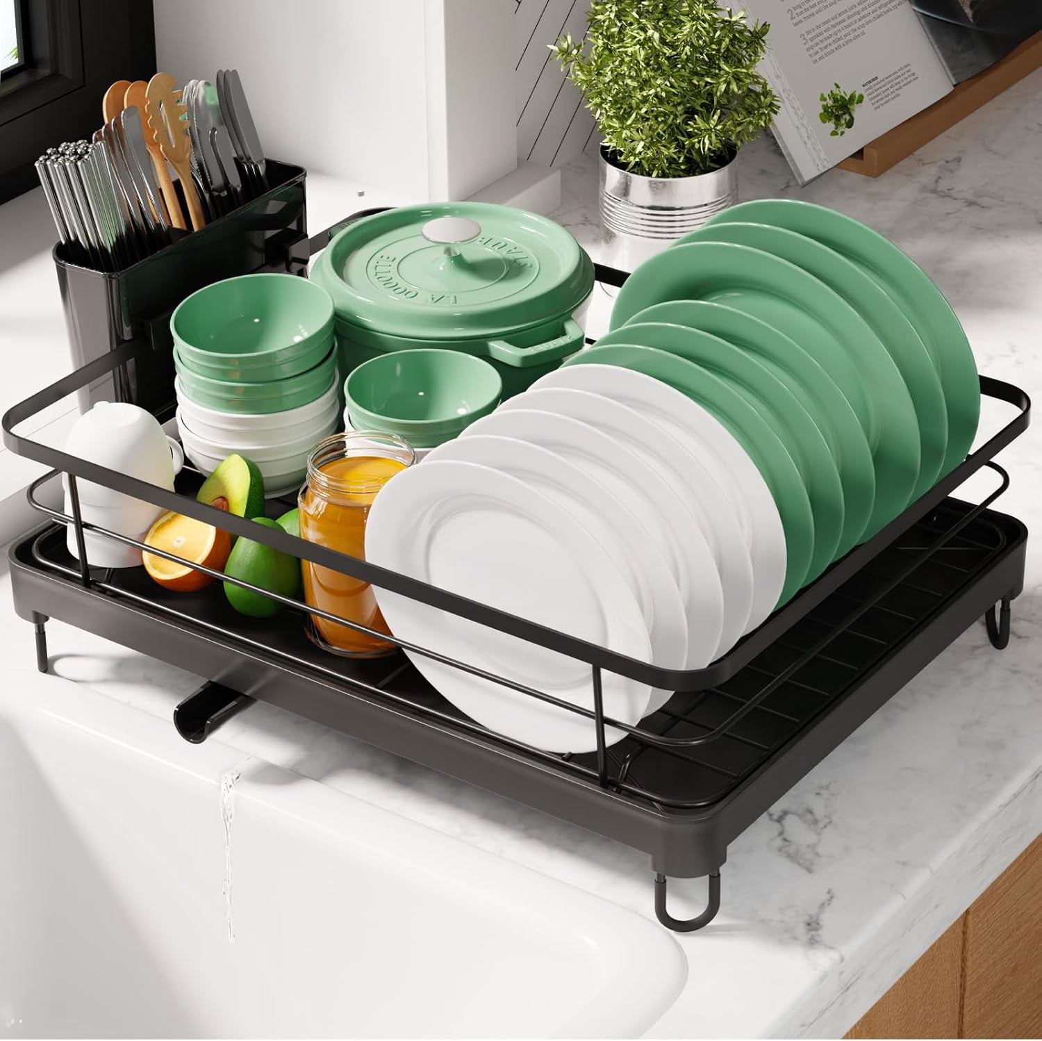 Dish Drying Rack for Kitchen Counter, 12.7''W x 16.7''L, Black ...