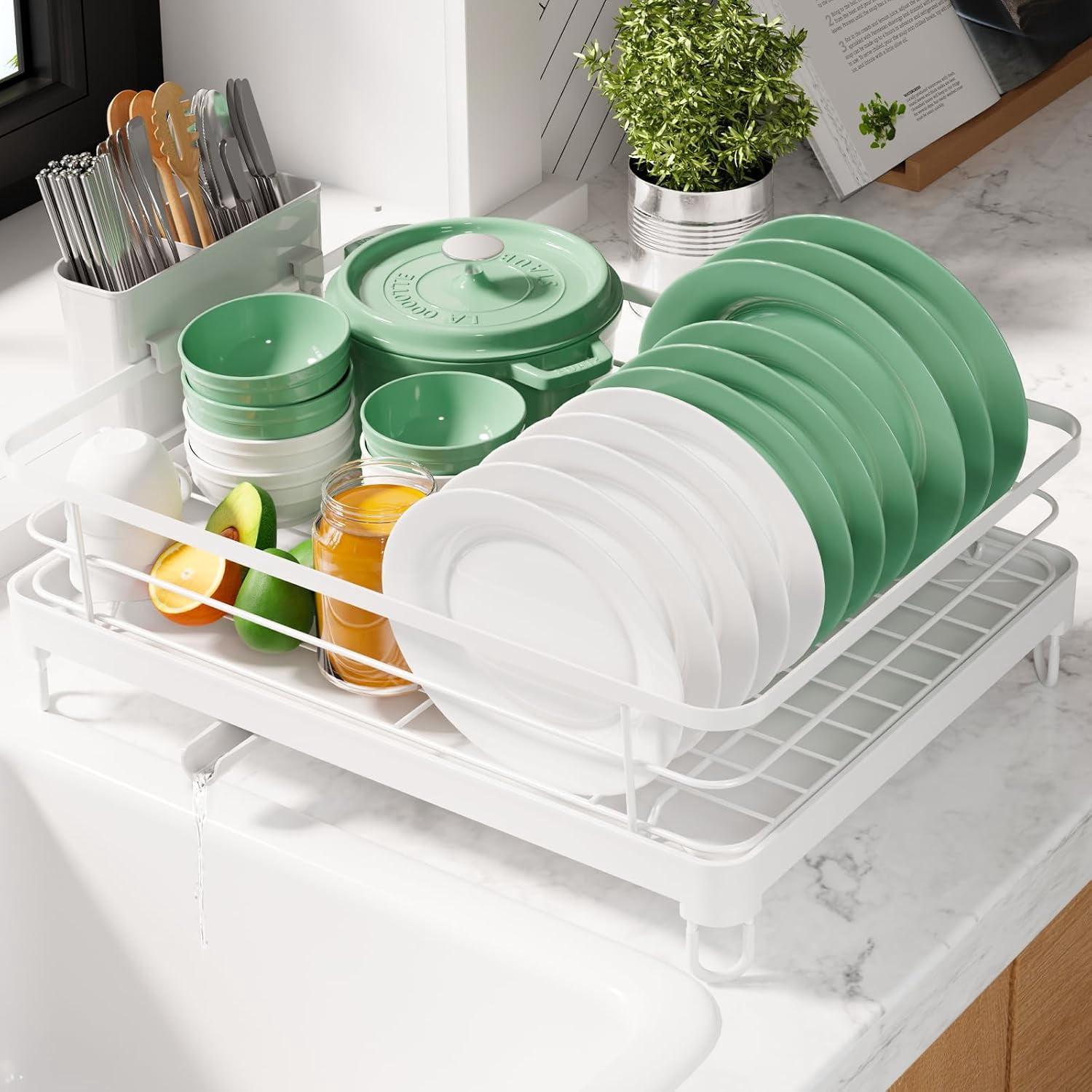 Dish Drying Rack for Kitchen Counter, 12.7''W x 16.7''L, White ...