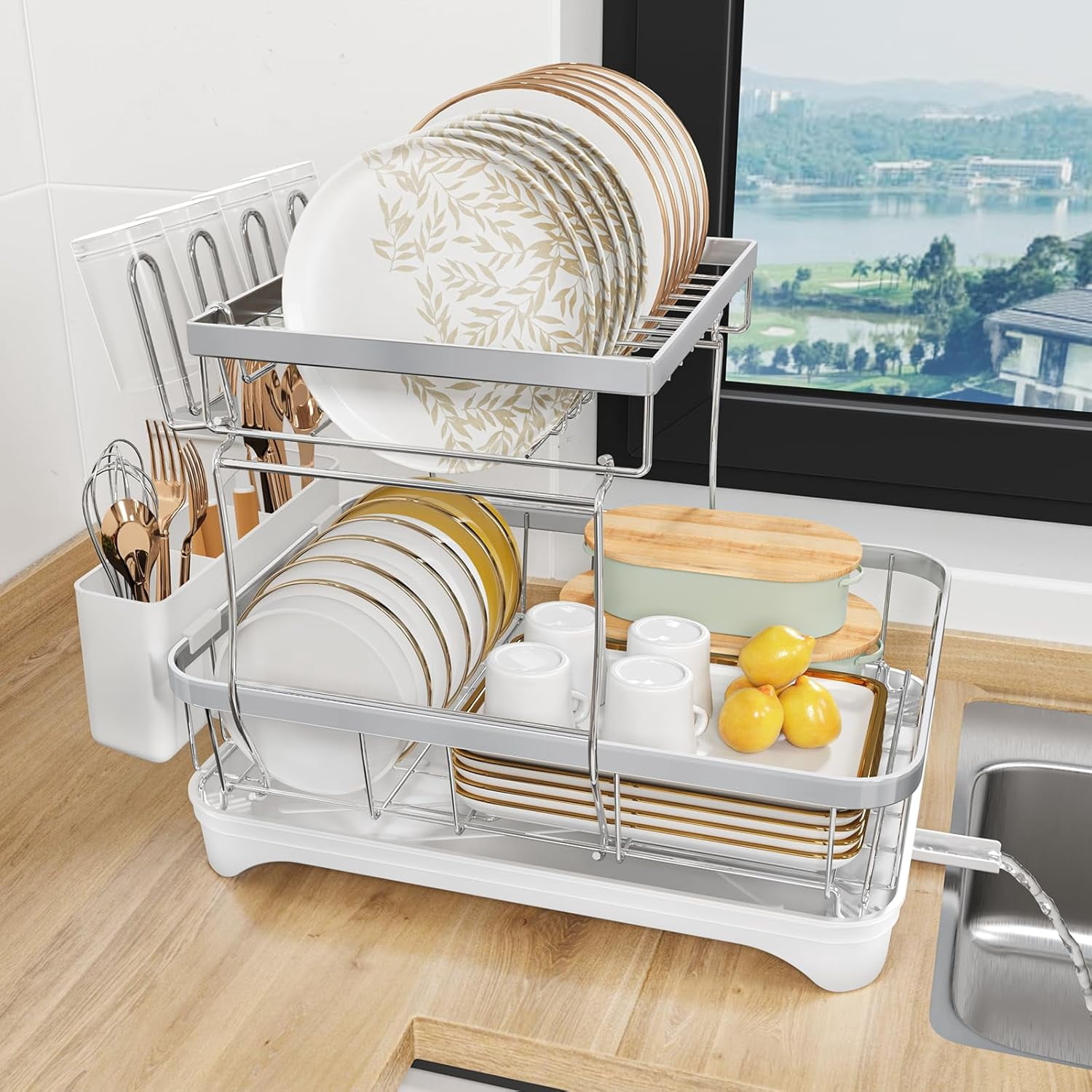 Dish Drying Rack for Kitchen Counter,2-Tier 304 Stainless Steel Dish ...
