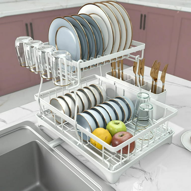 2 Tier Dish Drying Rack Countertop Dish Drainer Organizer Utensil