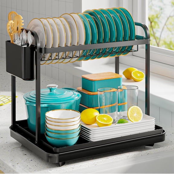 Dish Drying Rack for Kitchen Counter Large Capacity Sink Organizer with Cutlery Holder Easy Clean, Modern Home Essential