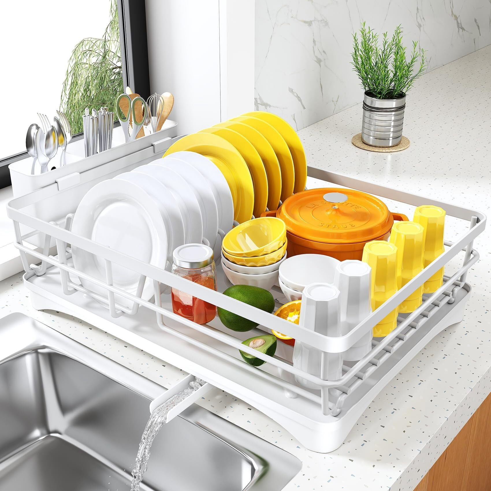 SXlianshun Dish Drying Rack for Kitchen Counter - Large Dish Rack with Drainboard, Rustproof Dish Drainer with Utensil Holder for Sink