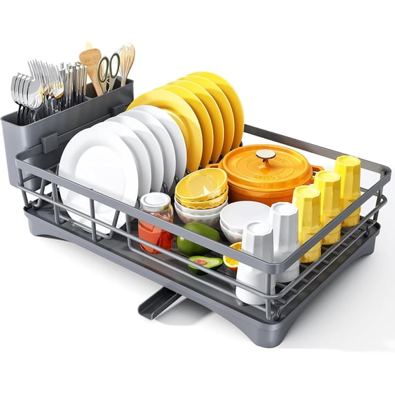 Dish Drying Rack for Kitchen Counter - Large Dish Rack with Drainboard ...