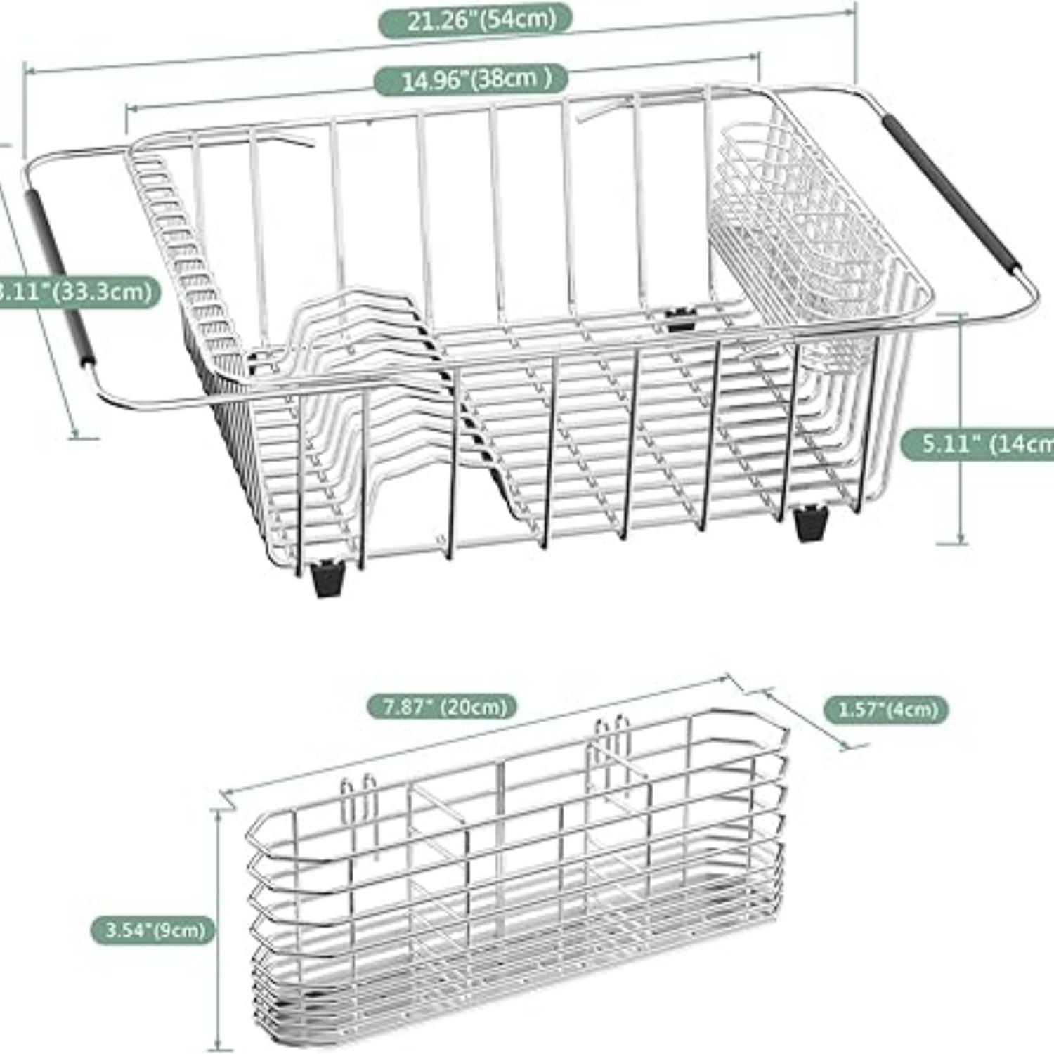 Dish Drying Rack in-Sink, 304 Stainless Steel Dish Drainer with Stainless Steel Silverware Holder Over Inside Sink-Adjustable 14.96" to 20.59" Maximium 13 Upright Dishes
