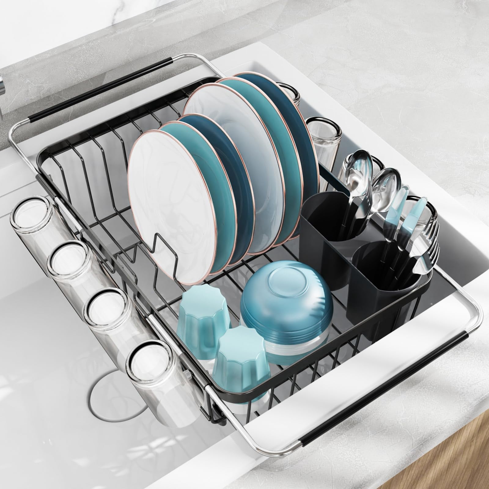 Dish Drying Rack in Sink - Stainless Steel Over Sink Dish Drainer ...