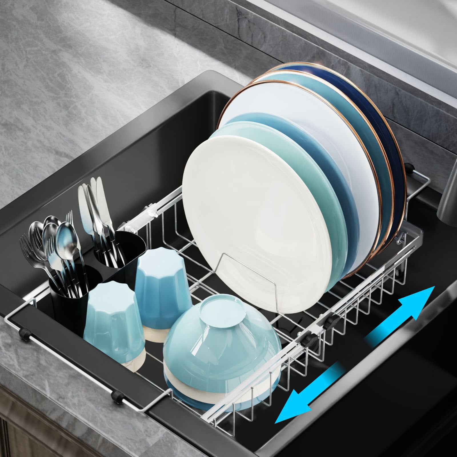 Dish Drying Rack in Sink - Stainless Steel Over Sink Dish Drainer ...