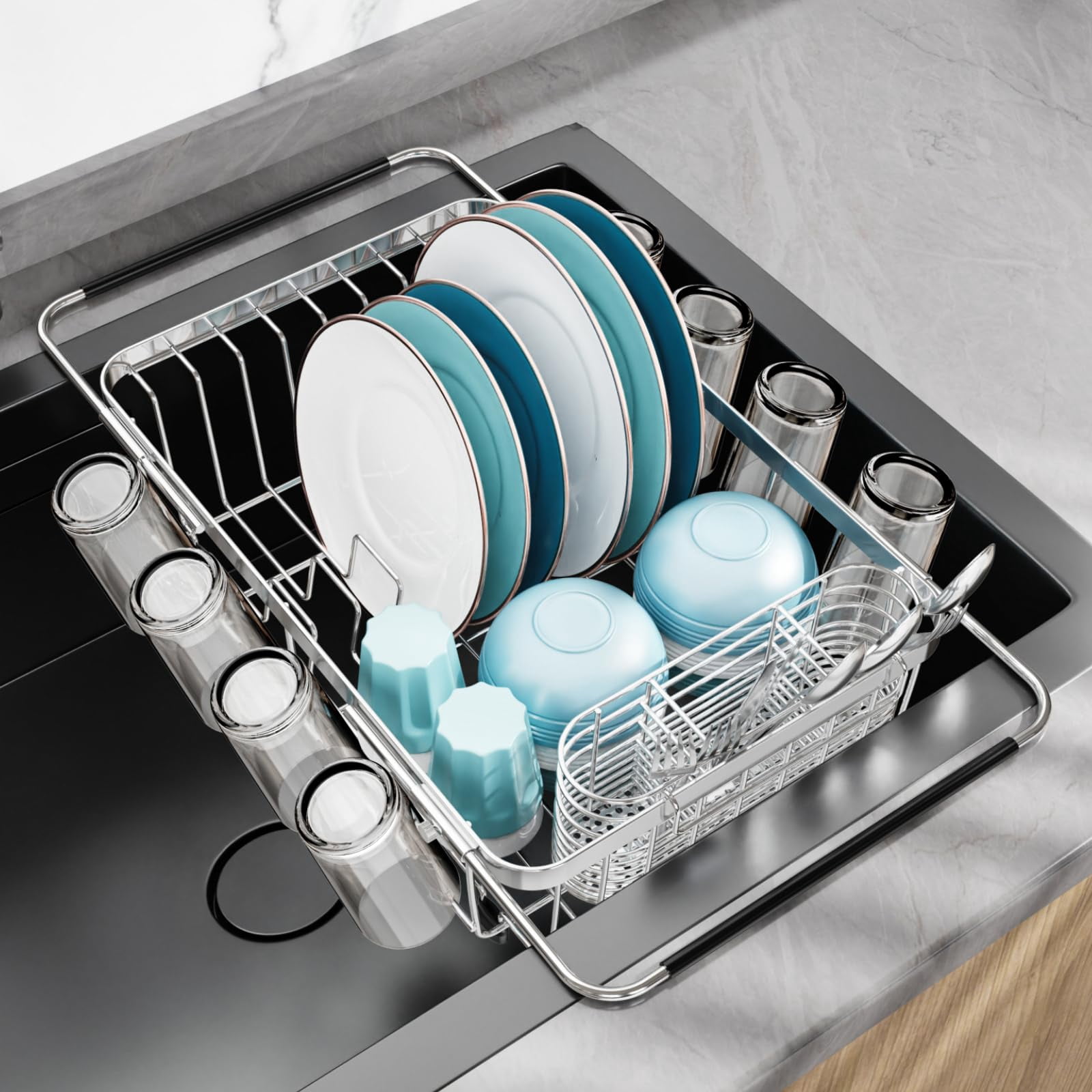 Dish Drying Rack in Sink - Stainless Steel Over Sink Dish Drainer ...