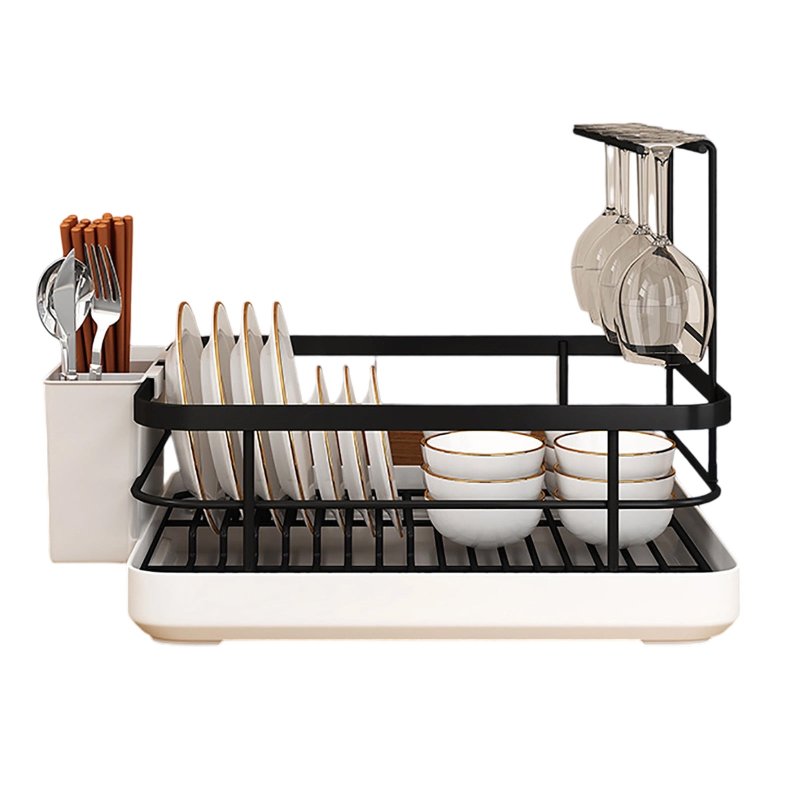 Dish Drying Rack with Cutlery Holder and Drip Tray for Organized