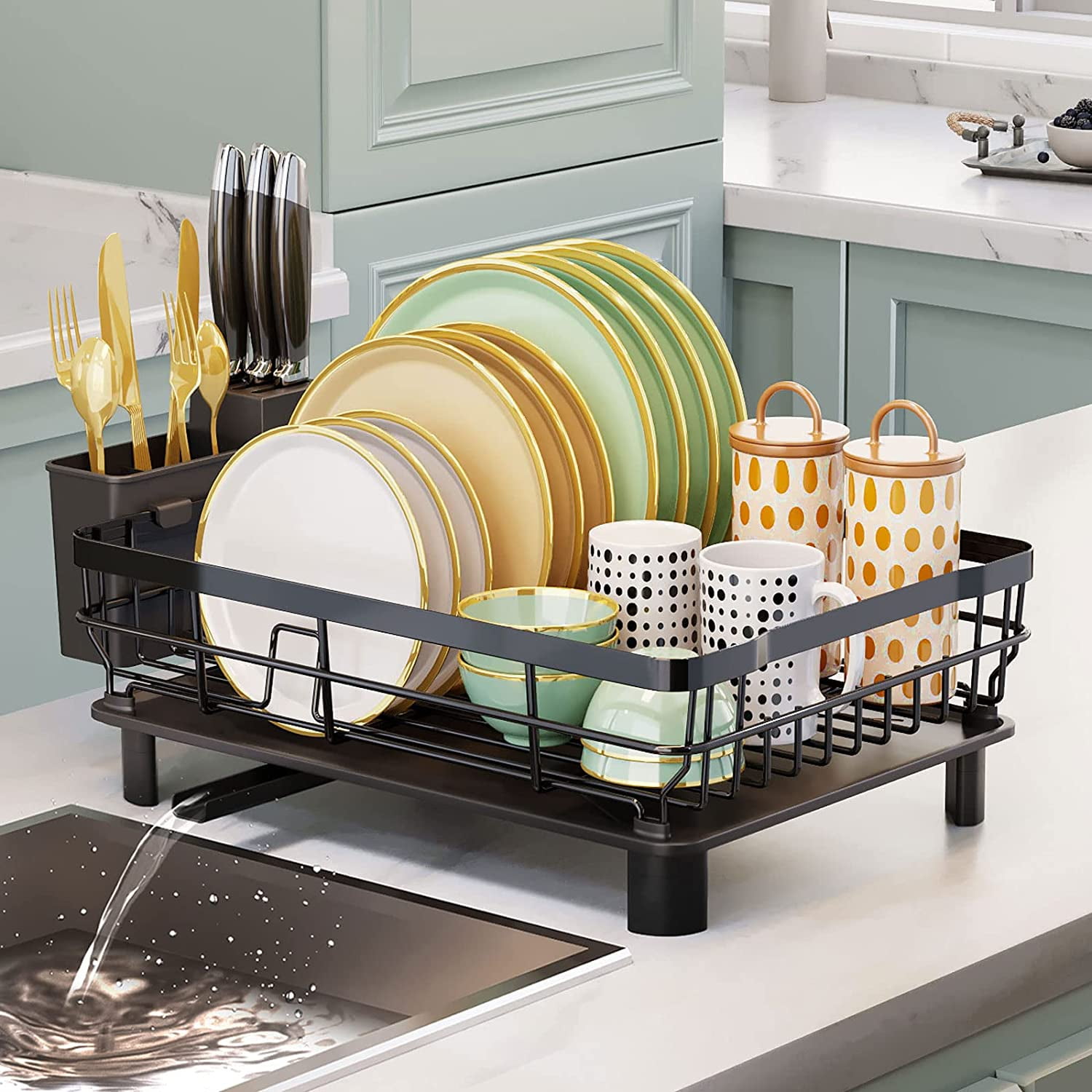 Dish Drying Rack with Drainboard Dish Drainers for Kitchen Counter