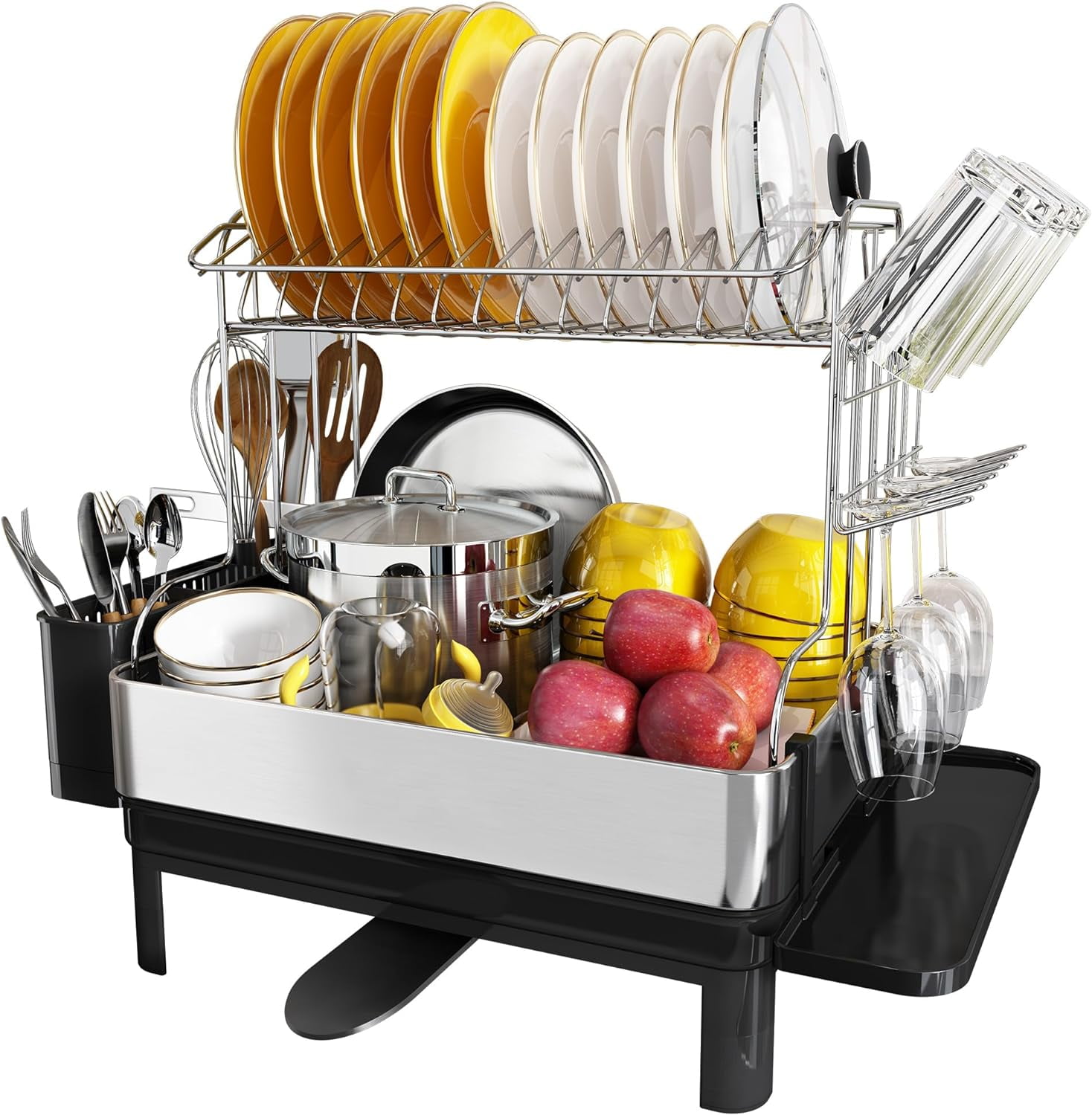 Dish Drying Rack with Drainboard, Stainless Steel Dish Rack, 2 Tier ...