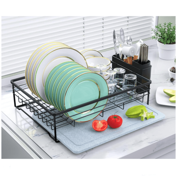 Dish Drying Rack with Stone Drying Mat, Quick-Drying/Stainless/Super /Space-Saving,