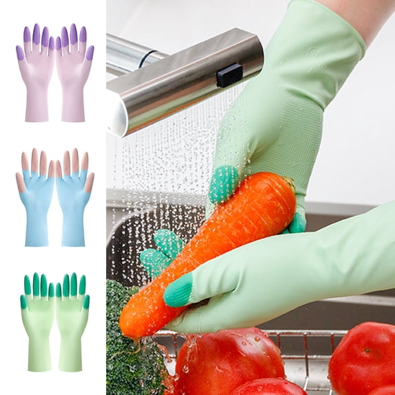 Dish Gloves Cleaning Gloves - Emulsion Rubber, Slip-Resistant Textured Grip, Waterproof Household Chores, Heat & Cold Resistant Protection